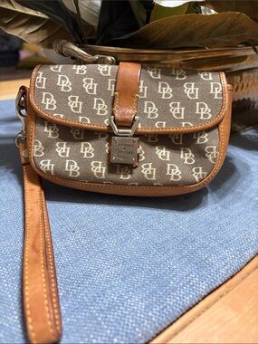 Dooney & Bourke Brown and Tan Signature Monogram Wristlet